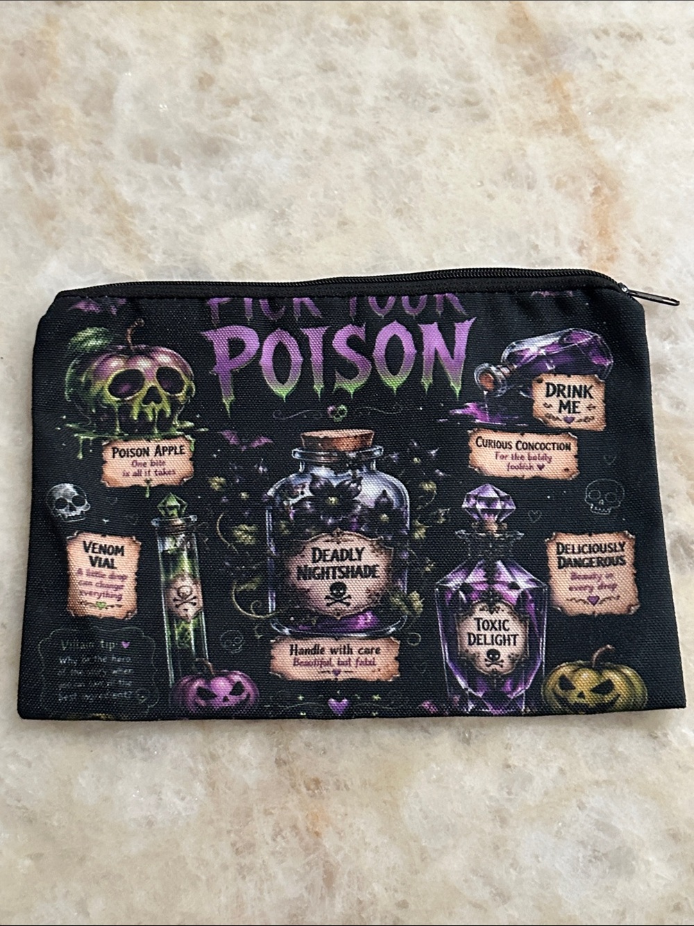 Black 'Pick Your Poison' Cosmetic Pouch – Halloween Makeup Bag
